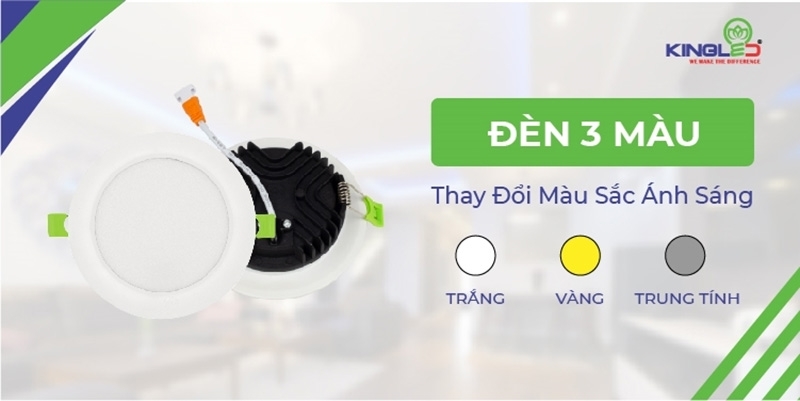 Đèn âm trần 3 chế độ Kingled với khả năng chuyển đổi màu sắc ánh sáng linh hoạt